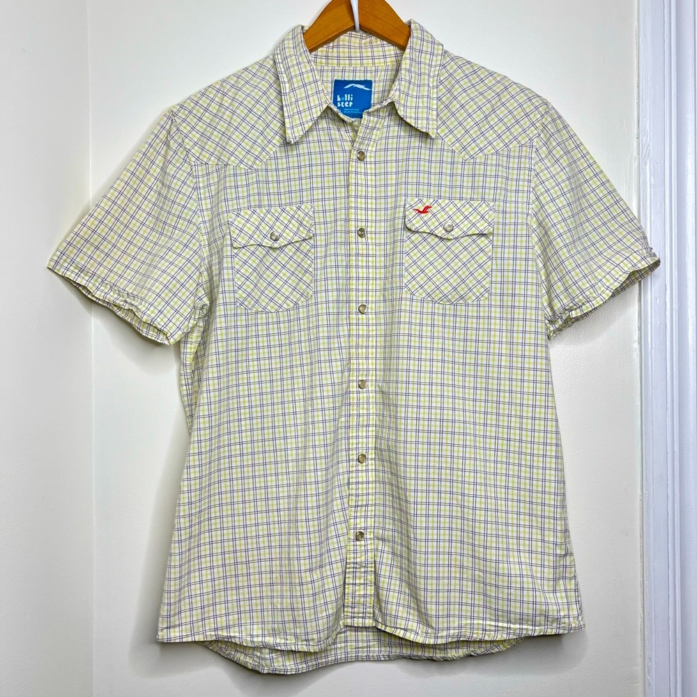 Hollister Plaid Pearl Snap Short Sleeve Casual Shirt Top Men’s Size XL Western